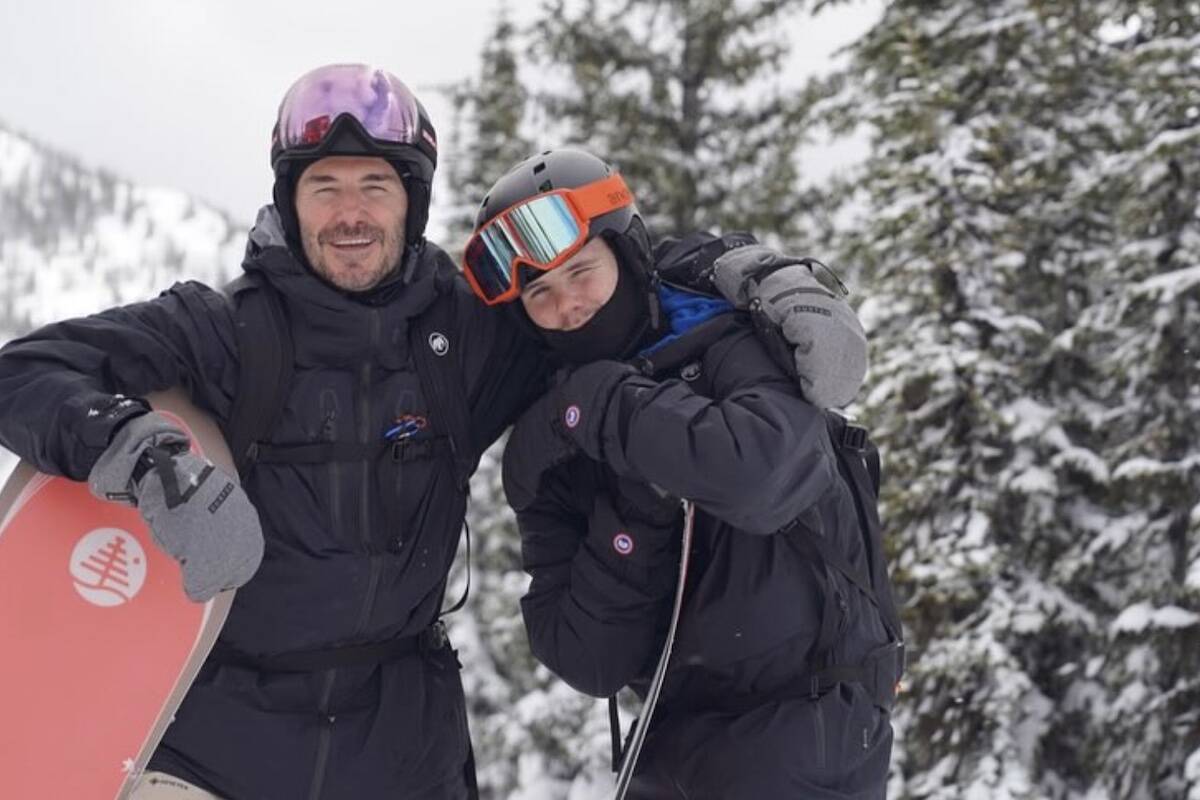 David Beckham went snowboarding at Island Lake Lodge. (Instagram)