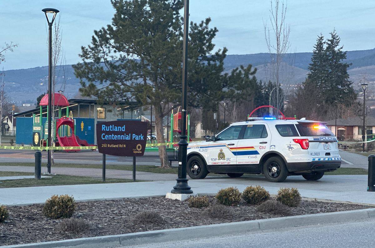 Kelowna RCMP are in the are of Centennial Park in Rutland. (Brittany Webster/Capital News)