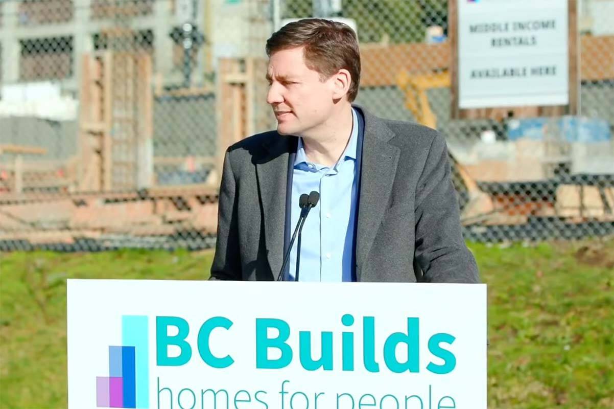Premier David Eby Tuesday, here seen announcing BC Builds, last month announced nearly 2,000 new rental units in Metro Vancouver to be built through 17 projects receiving funding through Community Housing Fund.
