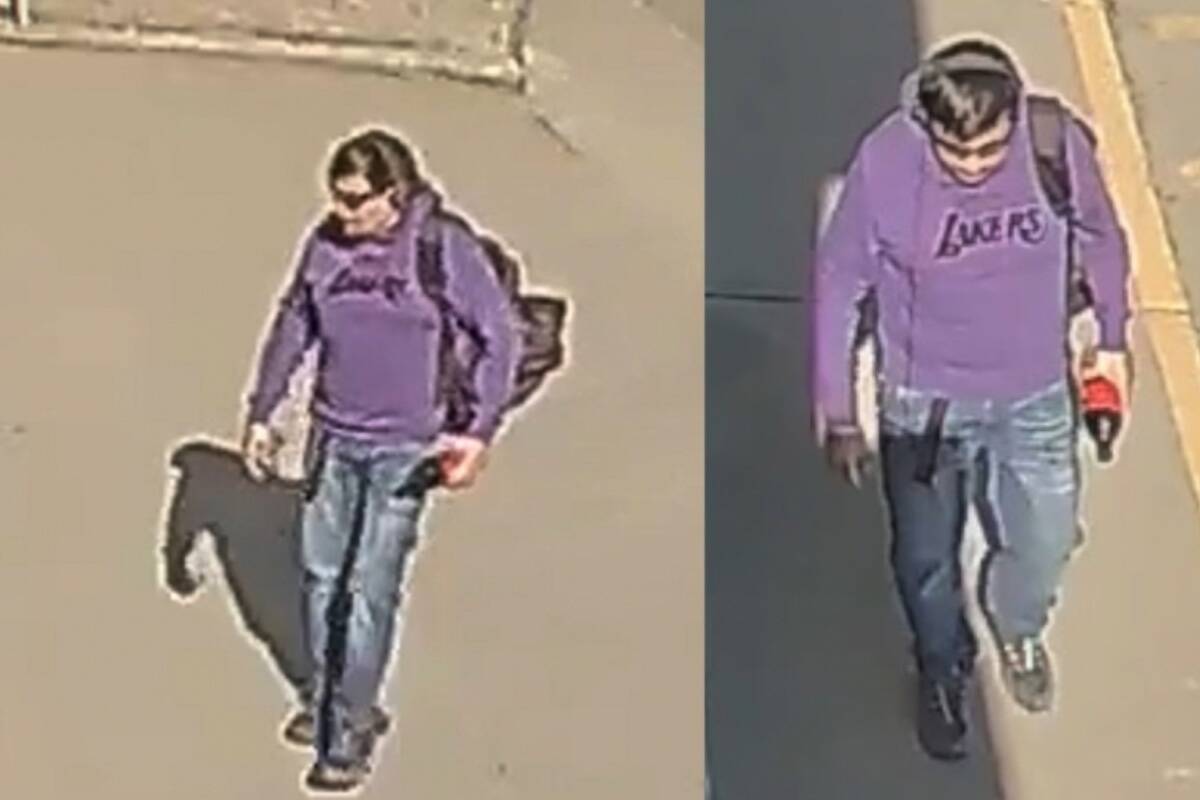 Salmon Arm RCMP are asking for the public’s assistance in identifying a person of interest in the March 18 theft of a parrot from Critter’s Pet Store, which is offering a reward for the bird’s safe return. (RCMP photo)
