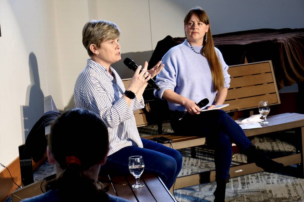 Minister of Energy Mines and Low Carbon Innovation Josie Osborne (left) with Nelson-Creston MLA Brittny Anderson at a public discussion of energy issues in Nelson on March 22. Photo: Bill Metcalfe