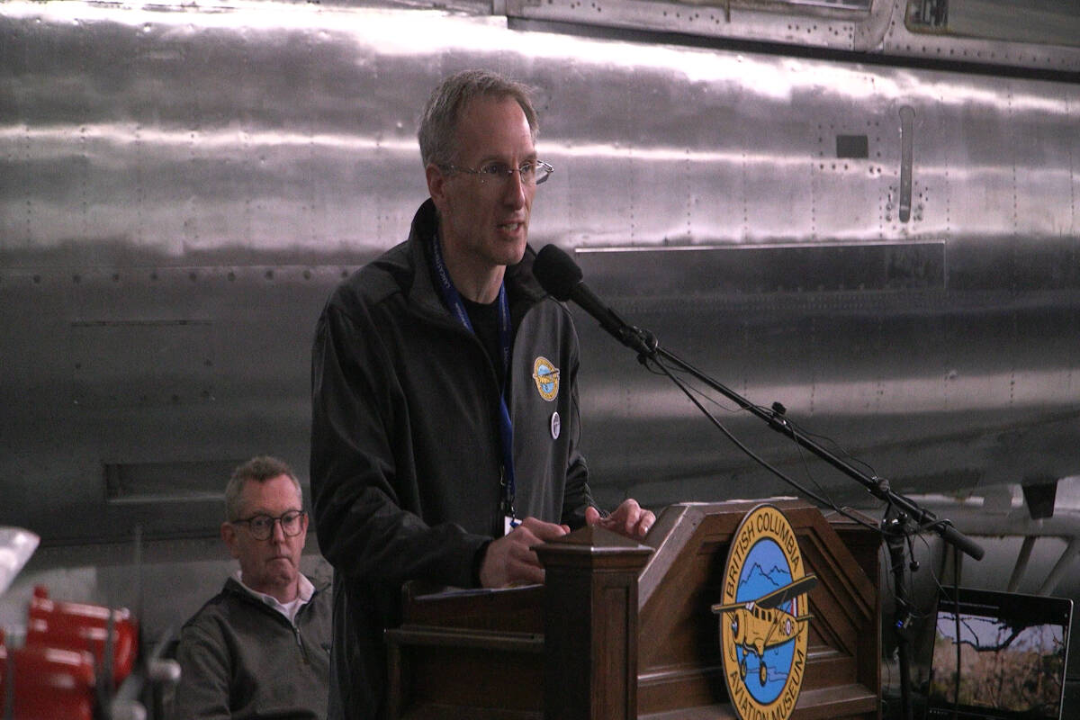 Richard Mosdell, Save the Mars project lead, said the Hawaii Martin Mars will be a welcome addition to the BC Aviation Museum as the plane was a crucial asset in the battle against wildfires. (News Staff/ Thomas Eley)