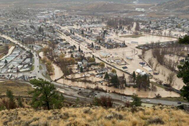 Large parts of Merritt flooded in November 2021. Mayor Michael Goetz welcomes B.C.’s new flood strategy, but says senior spheres of government need to do more to help protect the community through dikes among other measures. (Contributed)