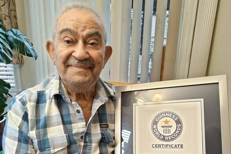 Walter Tauro, an 88-year-old former real estate agent, shown in this handout image provided by his son Lionel Tauro, says he's feeling good about receiving the recognition earlier this month after his body successfully accepted a new kidney last year. The Ontario resident has defeated the odds and has been recognized by Guinness World Records as the world’s oldest kidney transplant recipient. THE CANADIAN PRESS/HO-Lionel Tauro