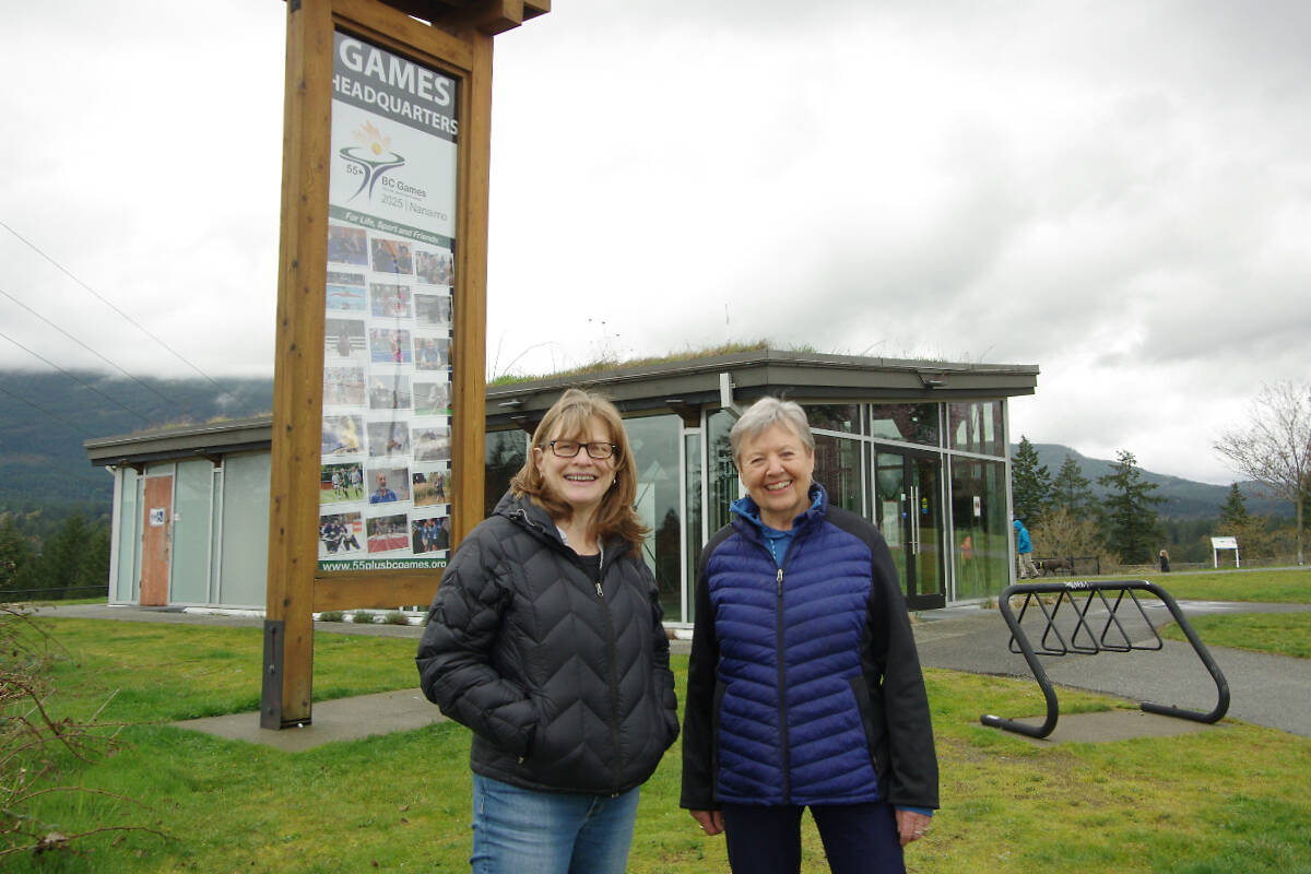 Mary Smith, left, and Diana Johnstone have been appointed by the city to be the vice-president and president, respectively, of Nanaimo’s B.C. 55-Plus Games committee. The former visitor centre at Northfield Road and the Nanaimo Parkway will be the organizing committee’s headquarters. (Chris Bush/News Bulletin)