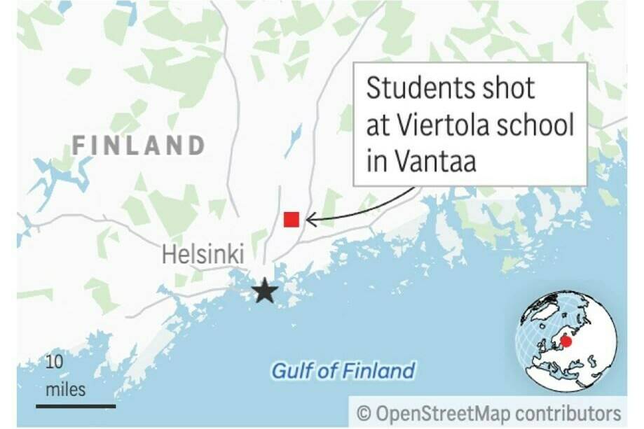 Police in Finland arrested a 12-year-old Tuesday suspected of killing a fellow student and wounding others with a gun at a school outside Helsinki. (AP Digital Embed)