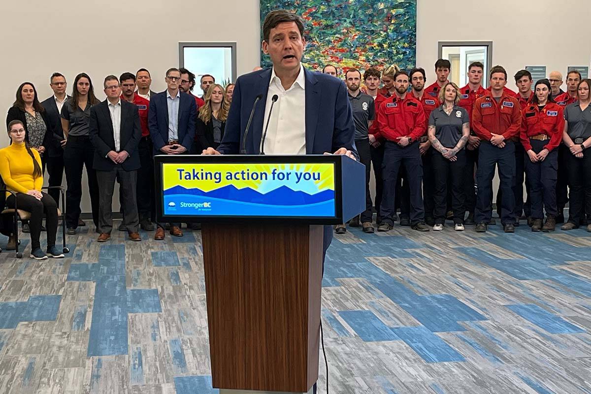 Premier David Eby Thursday (April 4) announced that Kamloops would host a fire training and education centre at Thompson River University, the first of its kind in North America. (Barbara Roden/Ashcroft-Cache Creek Journal)