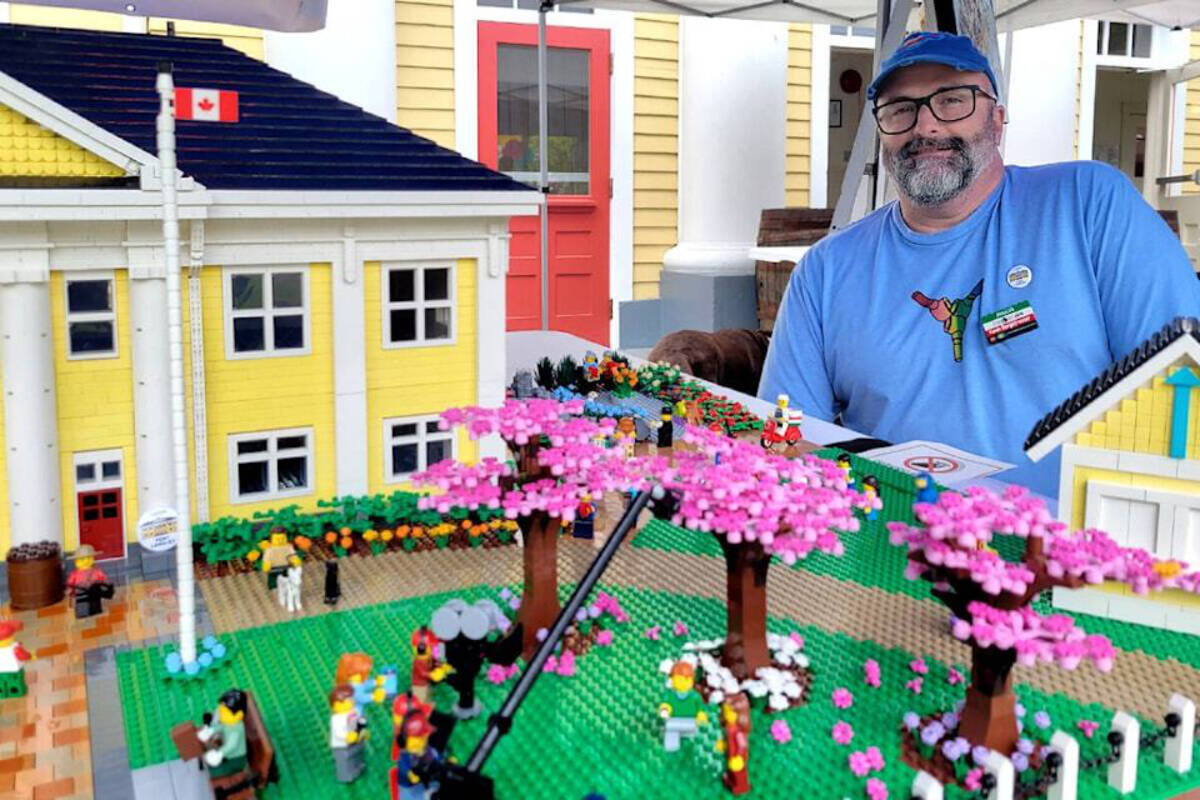 Kevin Bergstresser displays his Lego replica of Fort Langley Community Hall. (Submitted photo)