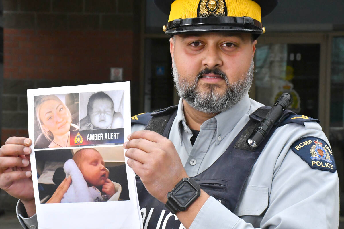 Langley RCMP Cpl. Zynal Sharoom spoke at a Friday, April 5, 2024, press conference about the missing child. (Heather Colpitts/Langley Advance Times)