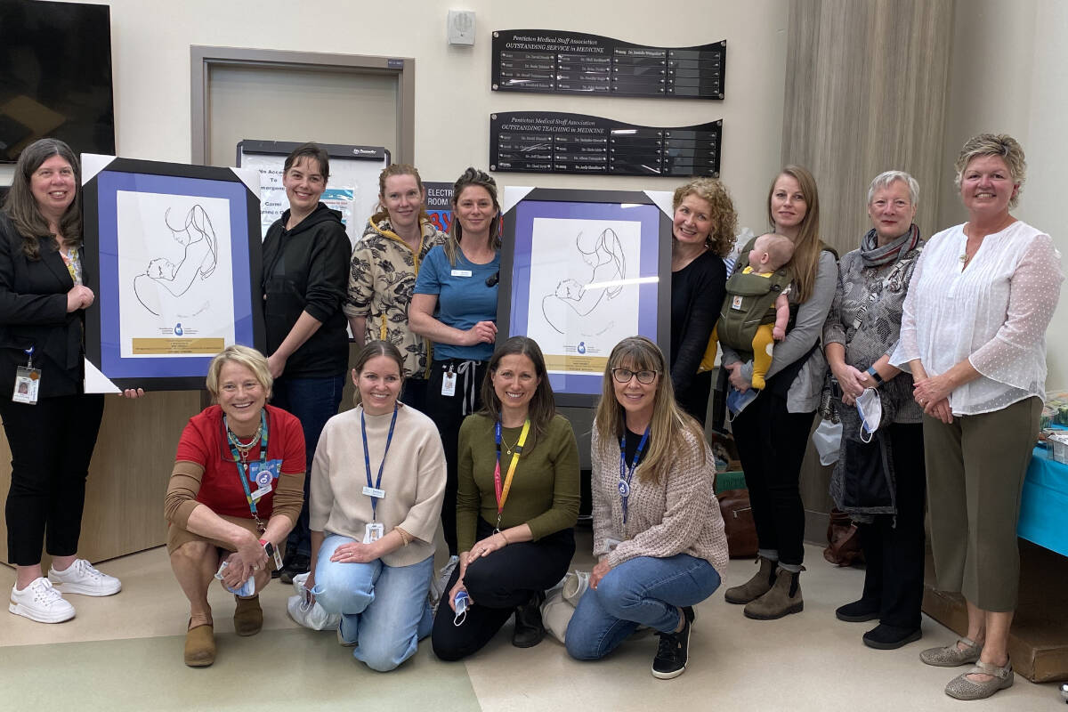 Healthcare teams at Penticton Regional Hospital (PRH) and Penticton Heath Centre receiving the Baby-Friendly Initiative designation inside the PRH on Friday, April 5. (Logan Lockhart/Western News)