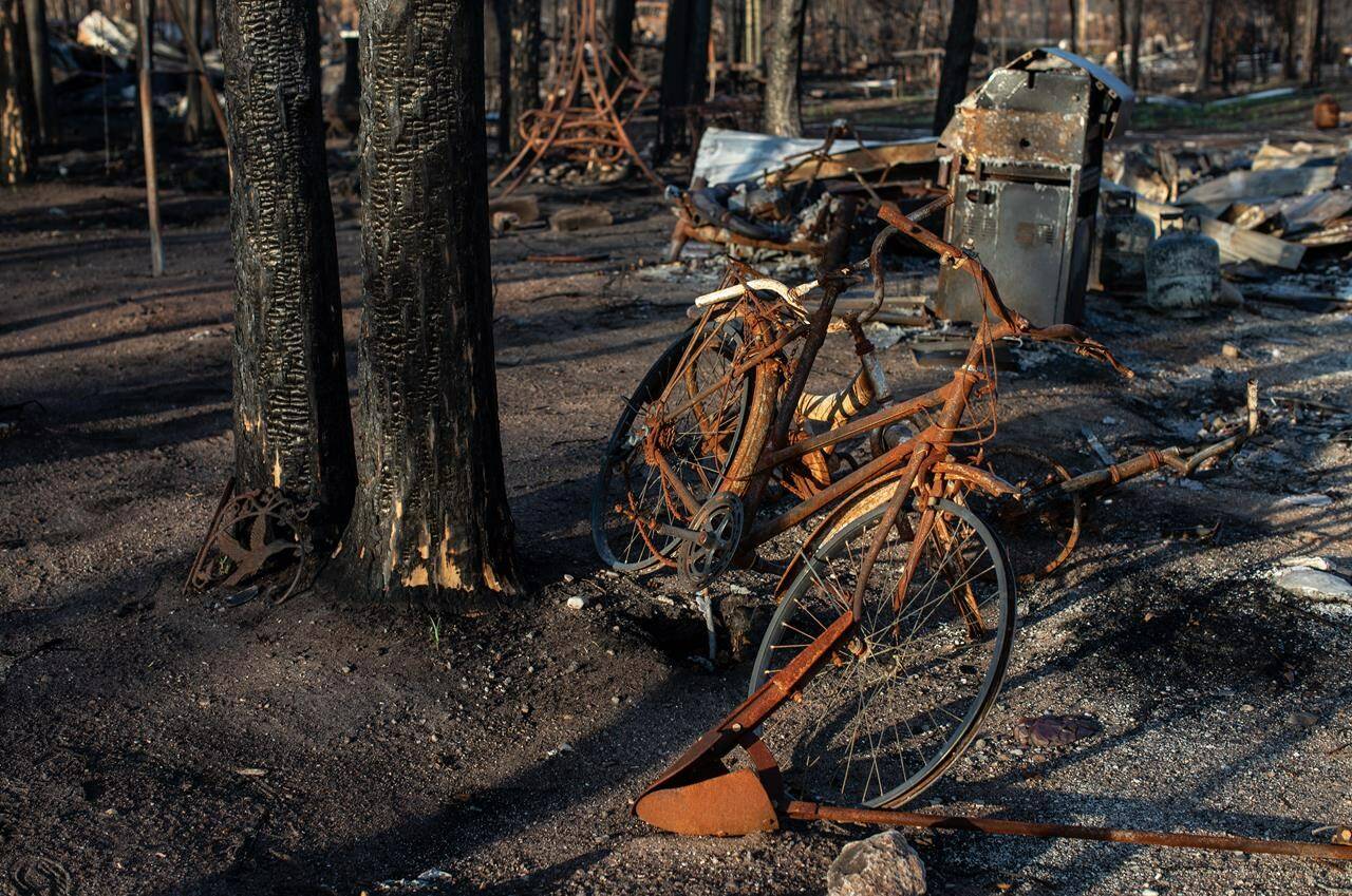 A residential area destroyed by the wildfires is shown in Enterprise, N.W.T., on Wednesday, Oct. 11, 2023. Persistent drought and months of above average temperatures have raised the risk of a repeat of last year’s record-breaking wildfires.THE CANADIAN PRESS/Jason Franson