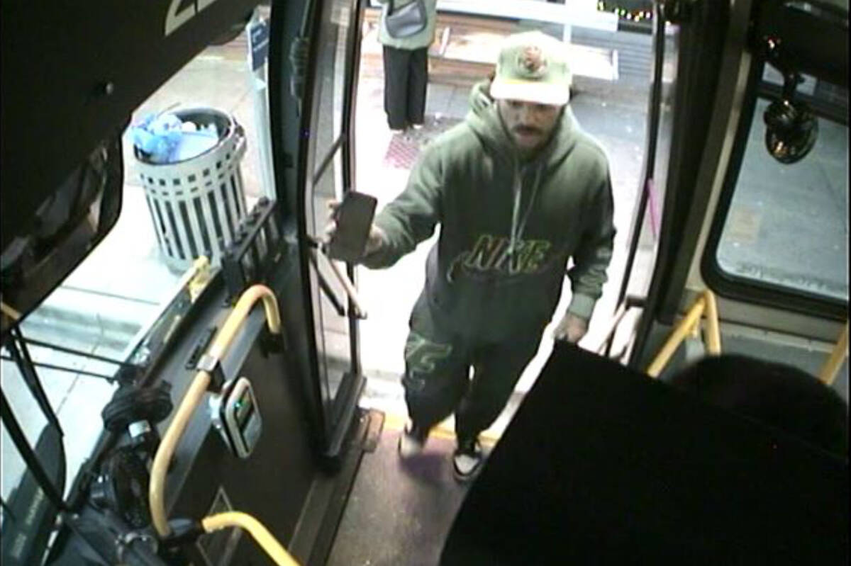 A still from bus surveillance footage shows the man Vancouver police believe may be behind a number of recent purse-snatching incidents. (VPD)