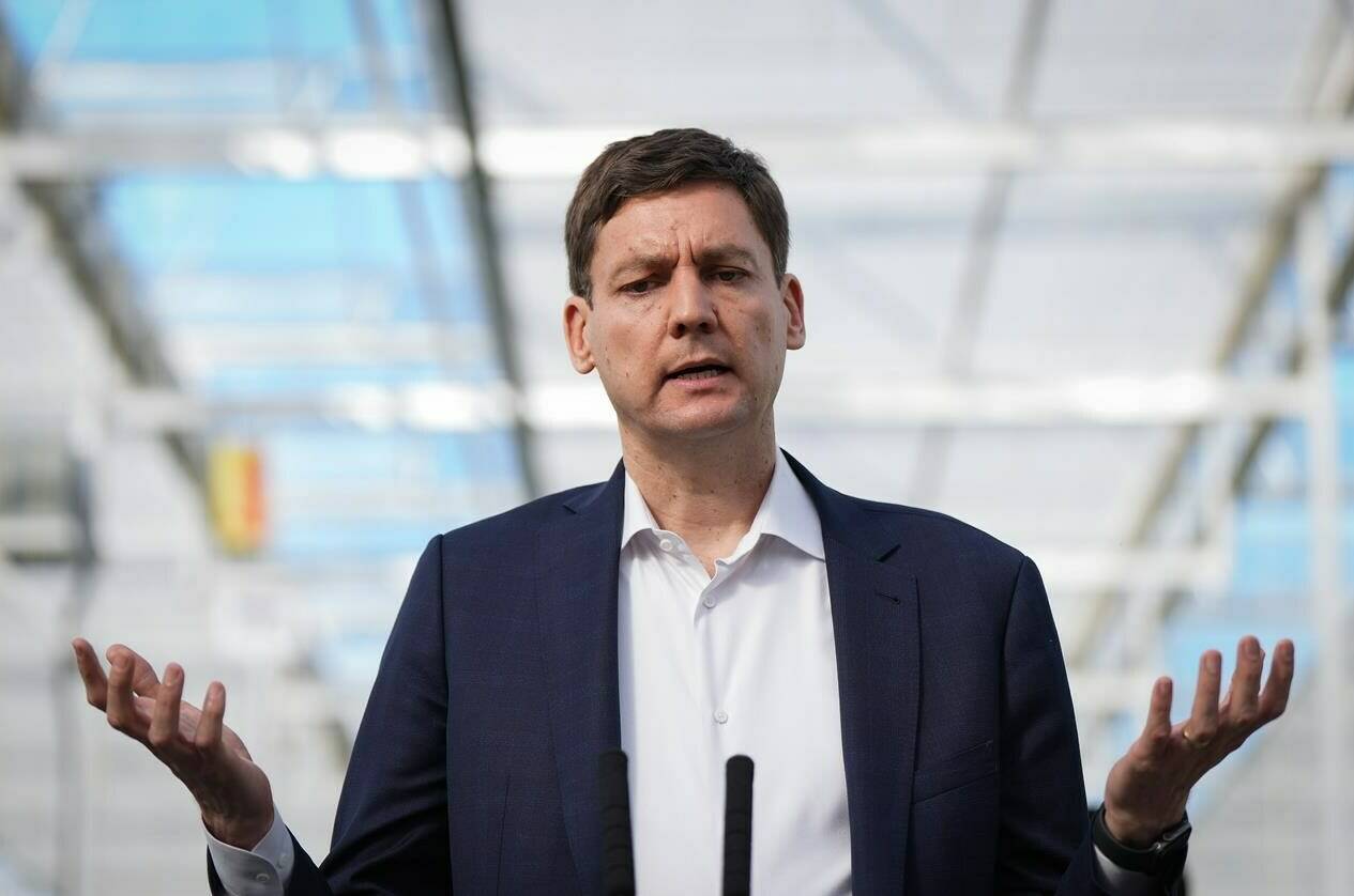 B.C. Premier David Eby speaks during an announcement in Delta, B.C., on Monday, March 18, 2024. THE CANADIAN PRESS/Darryl Dyck