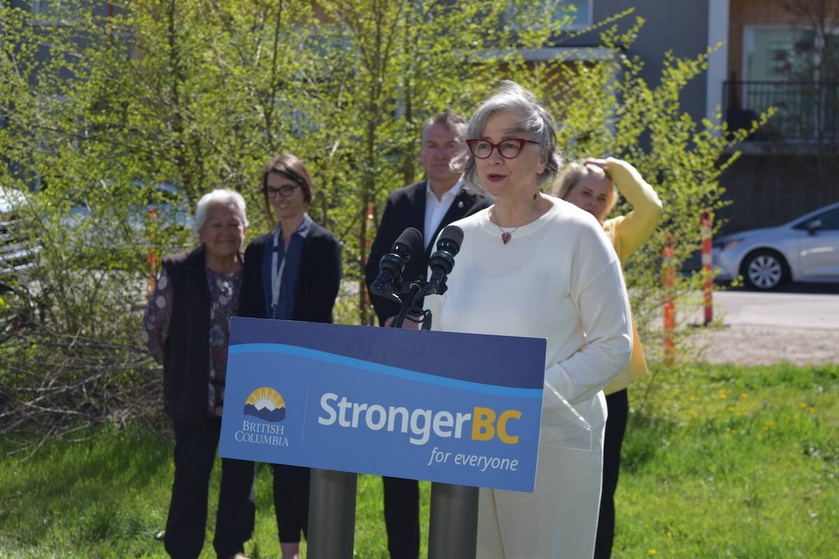 Minister of Mental Health and Addictions Jennifer Whiteside making an announcement on complex care housing in Kelowna on April 15, 2024. (Brittany Webster/Capital News)
