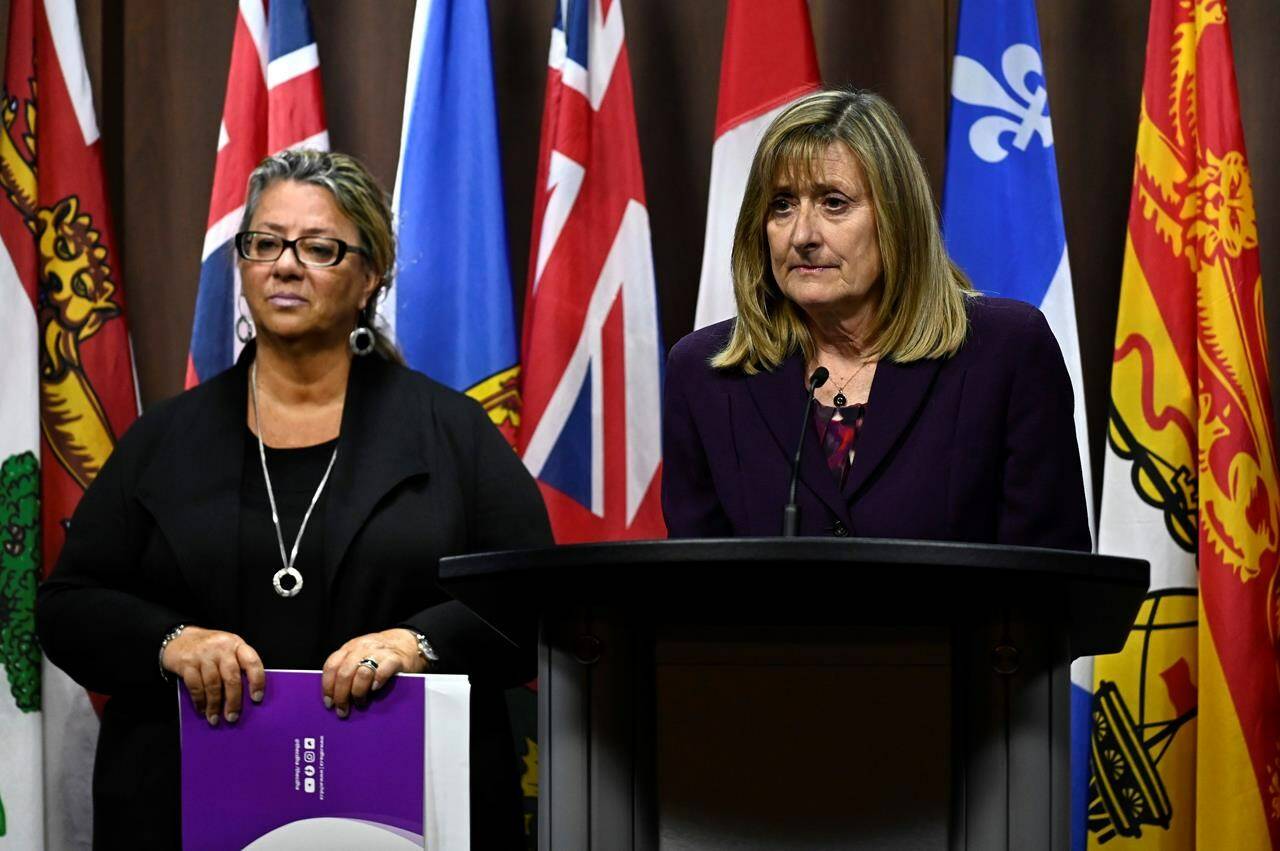 Canadian Dental Hygienists Association is calling out a double standard in how much the government plans to pay for their services under the new federal dental plan. Ondina Love, CEO of the Canadian Dental Hygienists Association, right, and Sylvie Martel, Director of Dental Hygiene Practice, take questions during a news conference in Ottawa, Tuesday, April 4, 2023. THE CANADIAN PRESS/Justin Tang