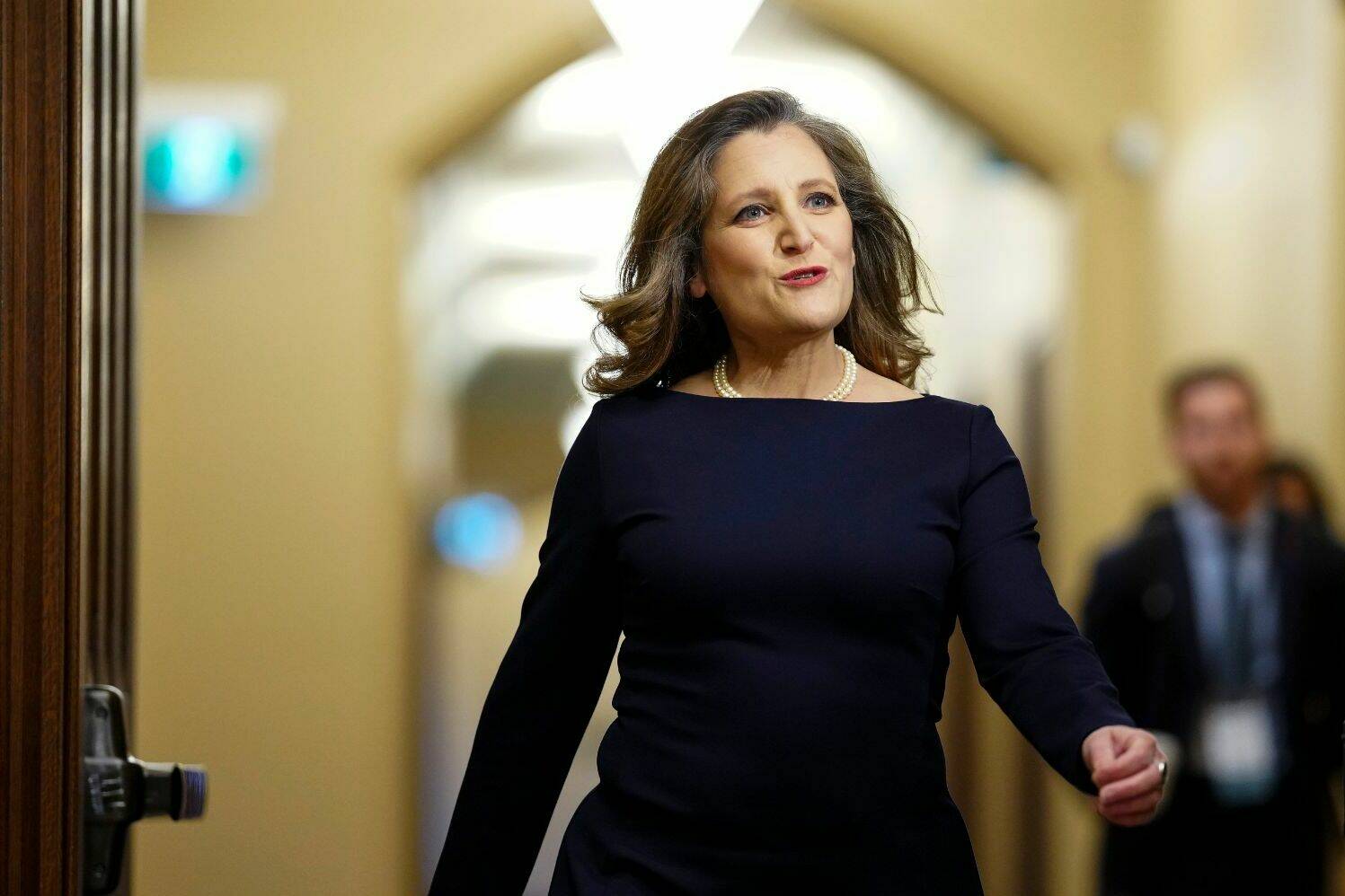 Deputy Prime Minister and Minister of Finance Chrystia Freeland arrives to a cabinet meeting on Parliament Hill in Ottawa on Tuesday, April 16, 2024. THE CANADIAN PRESS/Sean Kilpatrick