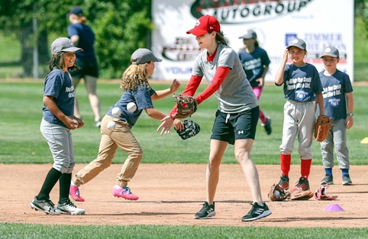 Female baseball players practice the game. Baseball BC is launching the province’s first B.C. girls baseball league, coming to Surrey Canadian Baseball Association’s Lionel Courchene Park starting in June. (Photo courtesy Baseball BC)