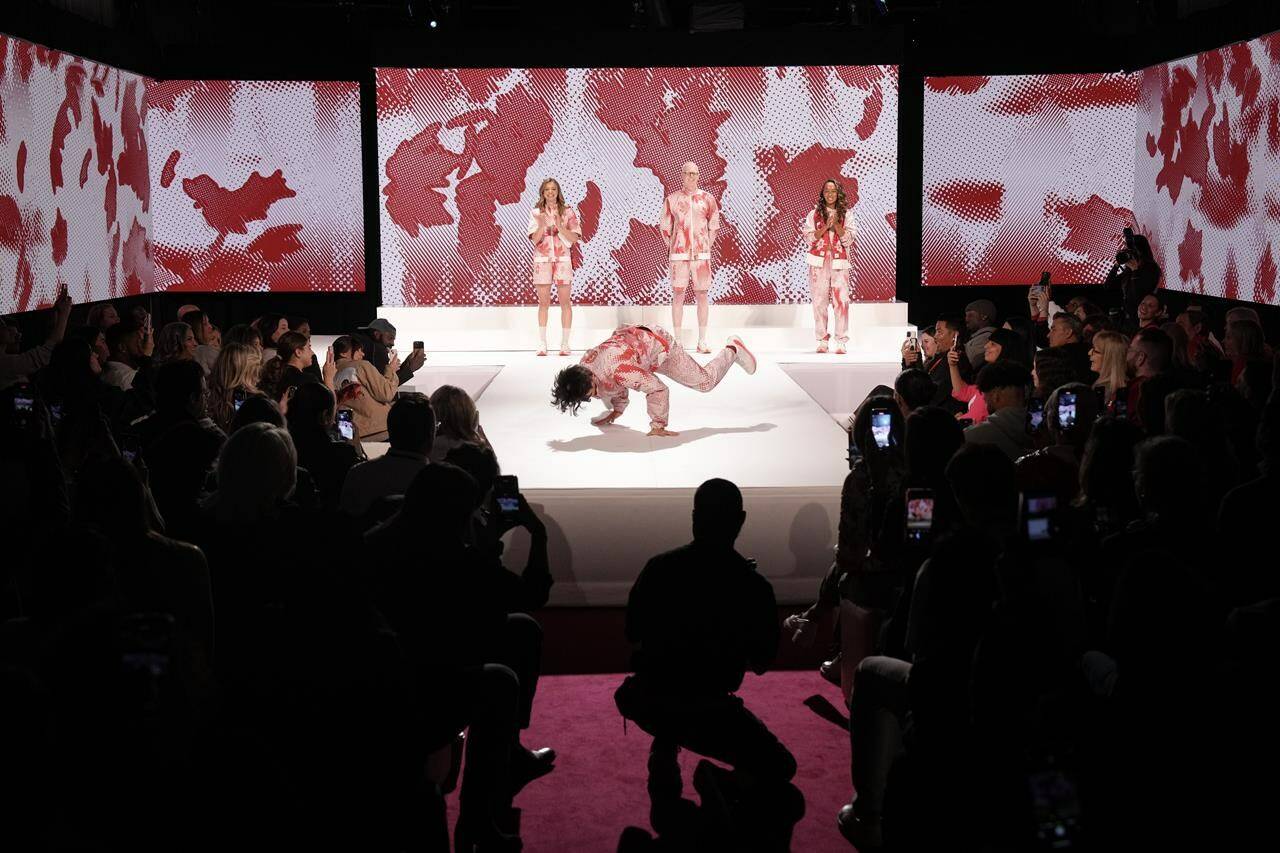 Philip Kim, aka B-Boy Phil Wizard, performs during the unveiling of the Team Canada Lululemon Athlete Kit for the Paris 2024 Olympic and Paralympic Games., in Toronto, on Tuesday, April 16, 2024. The company says it conducted product testing and feedback sessions with 19 Canadian Olympic and Paralympic athletes across 14 different sports while designing the kit. THE CANADIAN PRESS/Chris Young