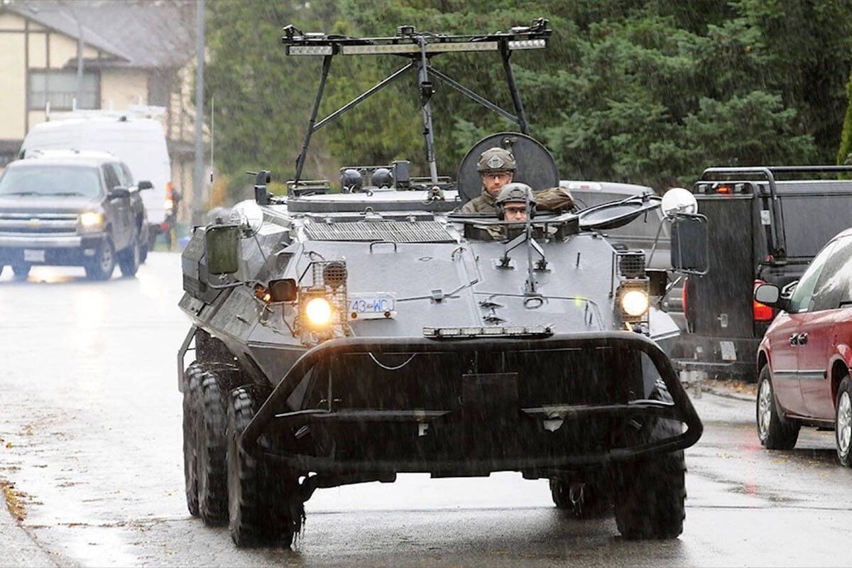 An RCMP tactical armoured vehicle similar to the one used by police during a hostage-taking in Whalley in 2019. (Photo: Troy Landreville)
