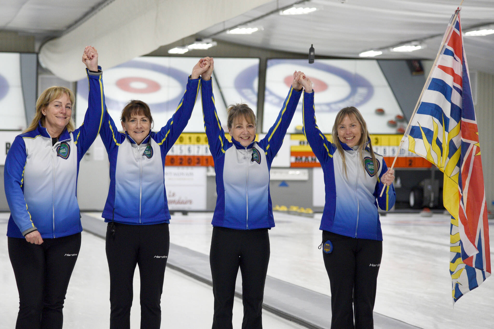Penny Shantz, left, Cindy Curtain, Danielle Shaughnessy and Donna Mychaluk won in the Canadian women’s masters curling. This is the third consecutive year the BC team has won at this level. (Contributed)