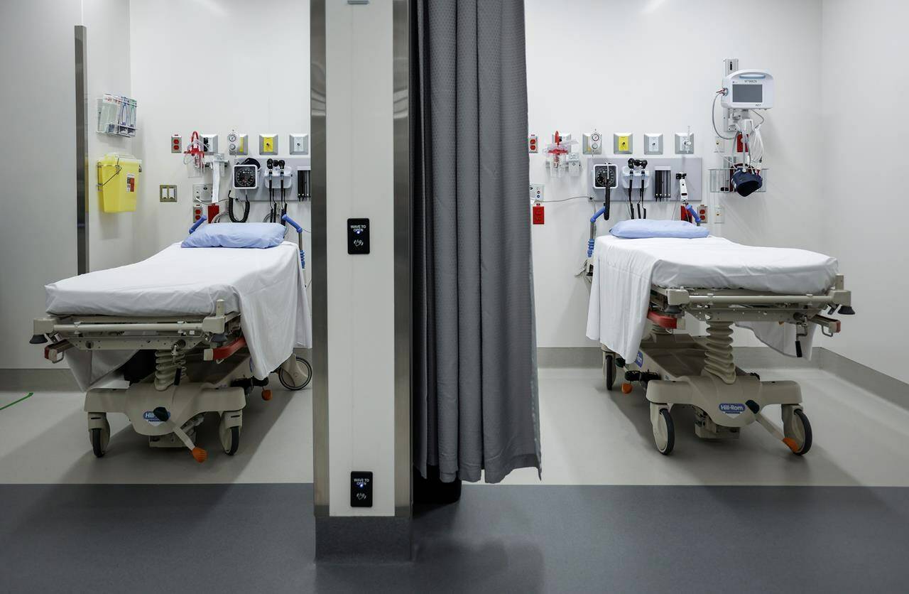 Researchers say First Nations patients are more likely to leave Alberta emergency departments before receiving care than non-Indigenous patients. Treatment rooms in the emergency department at Peter Lougheed hospital are pictured in, Calgary, Alta., Tuesday, Aug. 22, 2023. THE CANADIAN PRESS/Jeff McIntosh