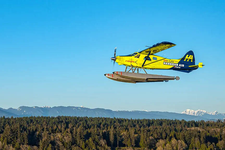 Harbour Air has signed a letter of intent to purchase 50 electric engines for its seaplane fleet. Harbour Air’s prototype electric plane is seen here. (Photo Courtesy Harbour Air)