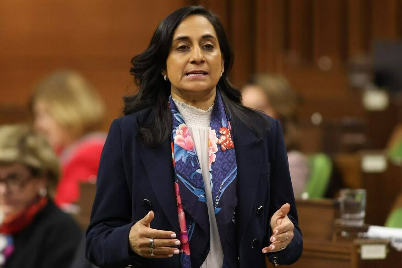 Federal public servants will have to work from their offices at least three days a week as of Sept. 9. President of the Treasury Board Anita Anand rises during Question Period in the House of Commons on Parliament Hill, in Ottawa, Thursday, April 18, 2024. THE CANADIAN PRESS/Patrick Doyle
