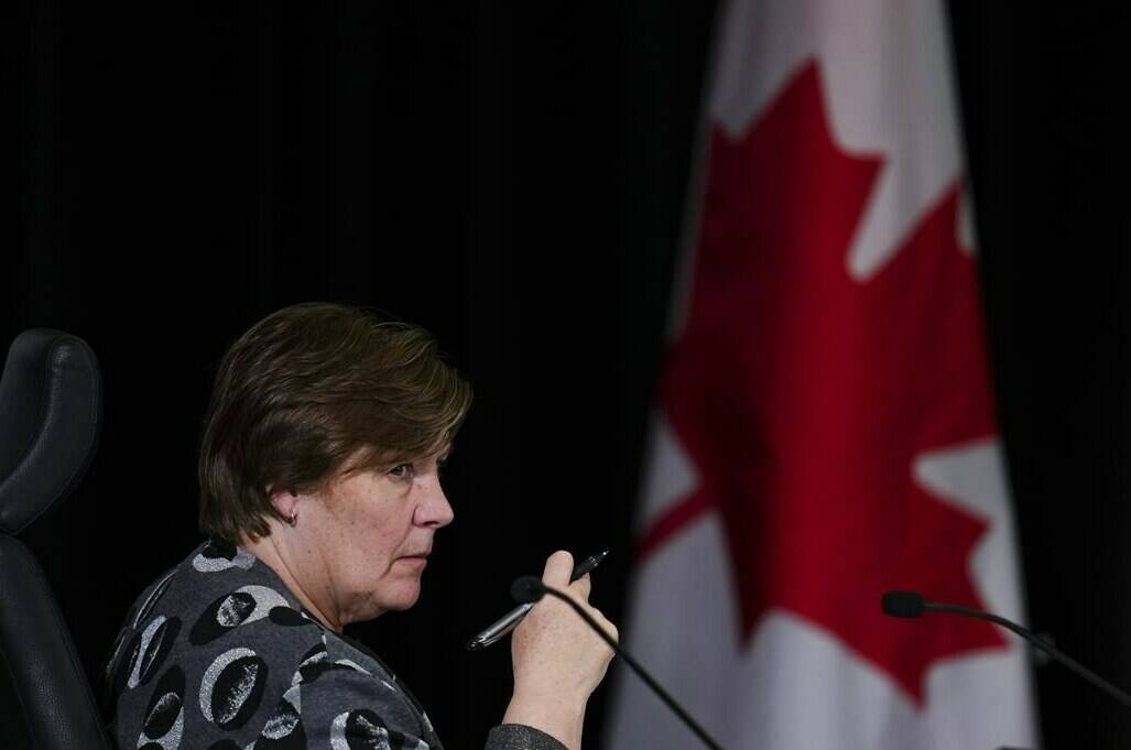 A federal commission of inquiry into foreign interference is slated to release a report today on alleged meddling in the last two general elections. Commissioner Justice Marie-Josee Hogue listens as Prime Minister Justin Trudeau appears as a witness at the Public Inquiry Into Foreign Interference in Federal Electoral Processes and Democratic Institutions in Ottawa on Wednesday, April 10, 2024. THE CANADIAN PRESS/Sean Kilpatrick