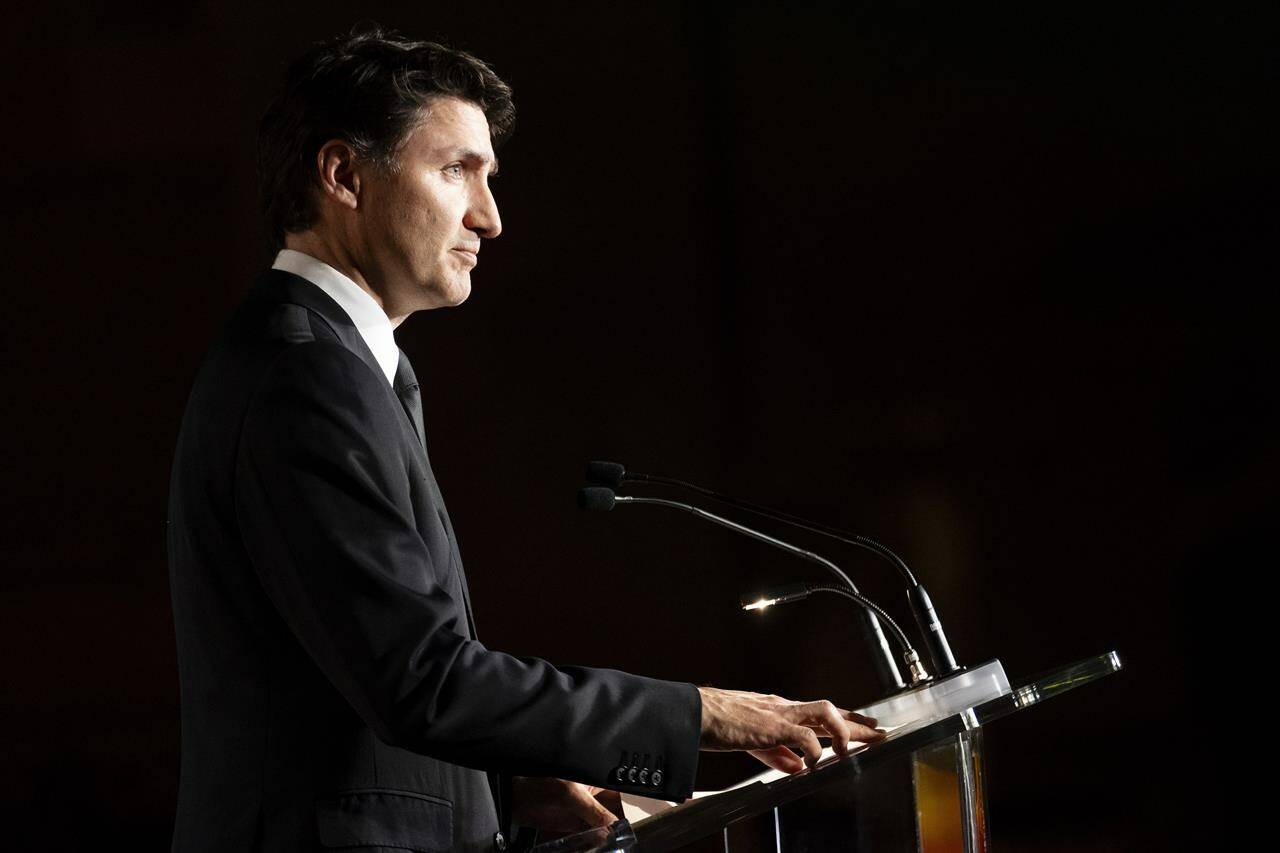 Prime Minister Justin Trudeau acknowledged the charges laid in connection with the killing of B.C. Sikh activist Hardeep Singh Nijjar, speaking at an event on Saturday (May 4, 2024). (The Canadian Press)