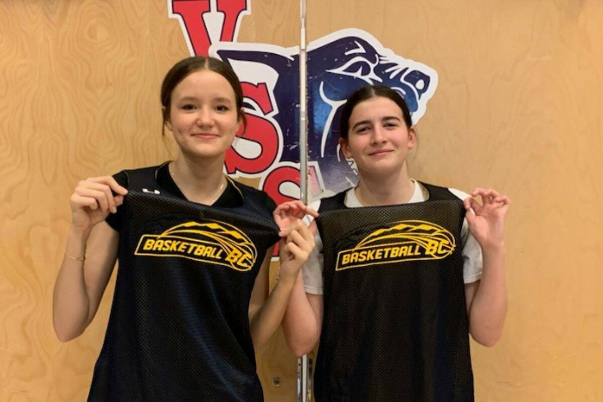 Addie Janke (left) and Chloe Collins, grade 10 students at VSS, have been named to the roster for the U17 Team BC girls basketball squad, where they will compete at the national tournament, in Newfoundland in August. (Contributed)
