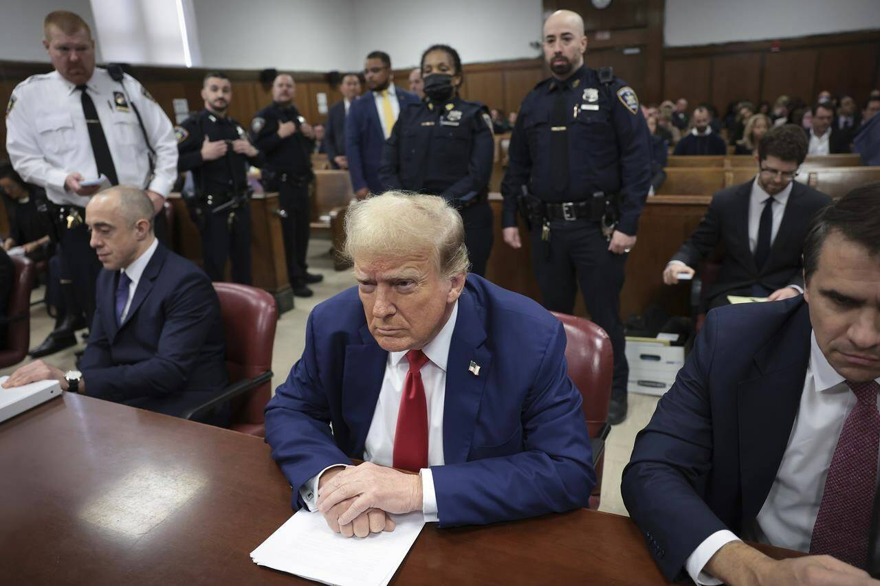 Former President Donald Trump attends his trial at the Manhattan Criminal court, Monday, May 6, 2024, in New York. (Win McNamee/Pool Photo via AP)