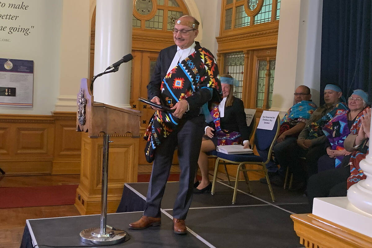 Speaker Raj Chouhan will deliver an official apology on behalf of B.C.’s Legislative Assembly to First Nations across British Columbia among other measures as part of an Reconciliation Action Plan tabled Wednesday. (Wolf Depner/News Staff)