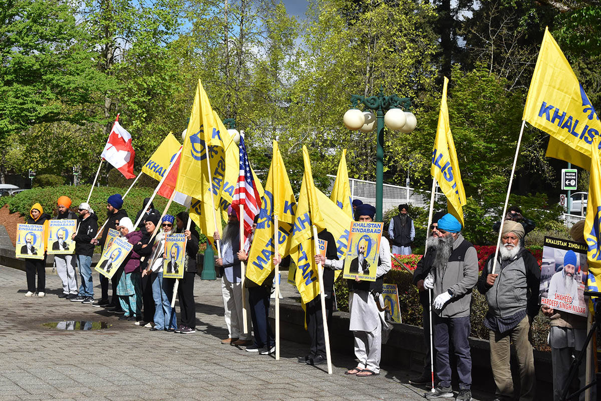 It was a heavy day for members of the Sikh community outside Surrey provincial court on Tuesday, May 7 during the court appearance for the three suspects charged in the murder of Hardeep Singh Nijjar. (Sobia Moman photo)
