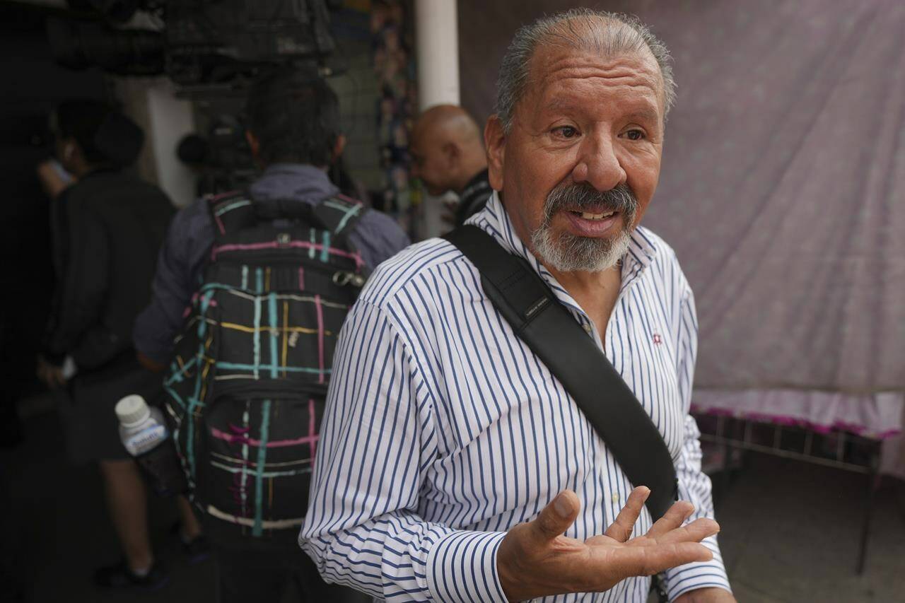 Mexican chef Arturo Rivera Martínez, owner of Tacos El Califa de León, speaks with reporters in Mexico City, Wednesday, May 15, 2024. Tacos El Califa de León is the first ever taco stand to receive a Michelin star from the French dining guide. (AP Photo/Fernando Llano)