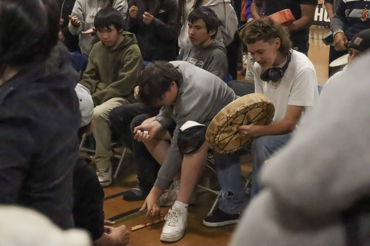 Hundreds of students from across the South Island gathered at Spectrum Community School for the first-ever Tri-District Lahal Tournament on May 14. (Bailey Seymour/Black Press)