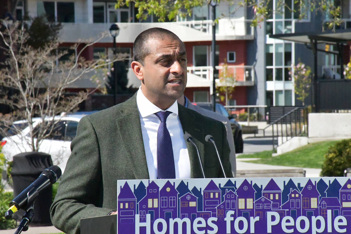 Ravi Kahlon in Langley in April to speak about short term rentals. (Matthew Claxton/Langley Advance Times)