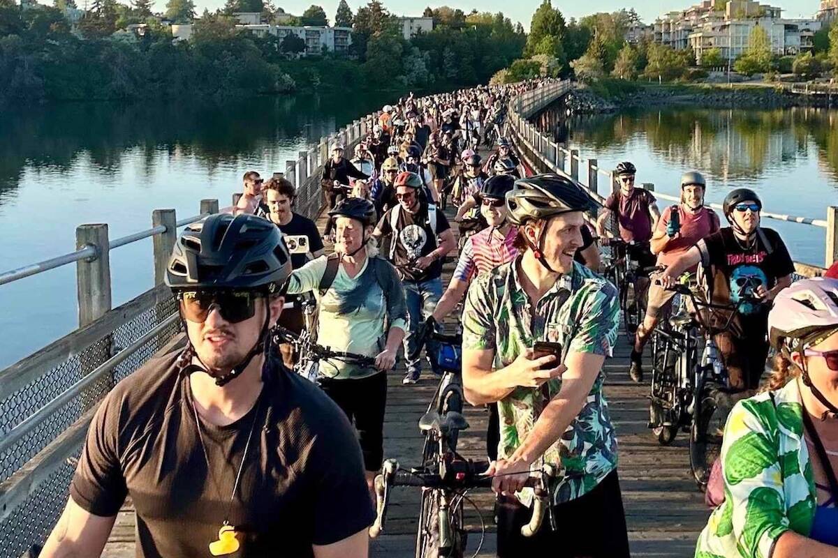 Hundreds attended a bike rave that rolled through Victoria on May 11. (Courtesy of Chris Istace)