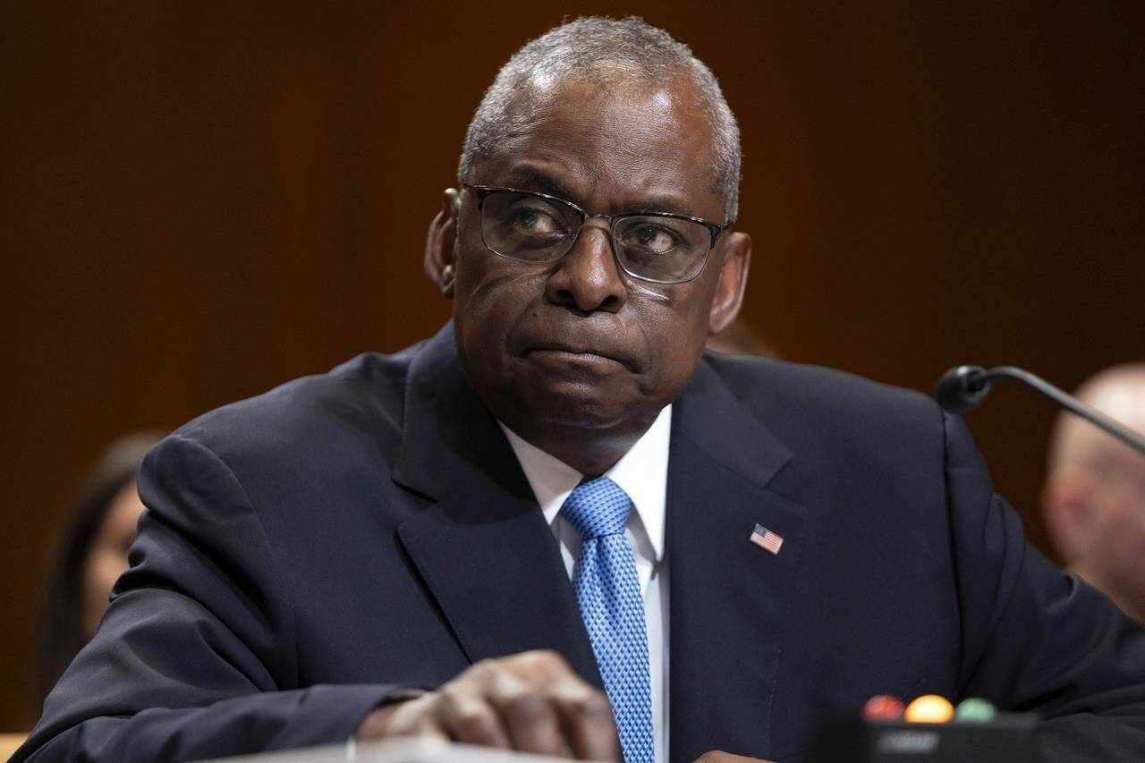 FILE - Secretary of Defense Lloyd Austin attends a hearing of the Senate Appropriations Committee Subcommittee on Defense on Capitol Hill, May 8, 2024, in Washington. Austin committed Monday to keeping U.S. weapons moving to Ukraine as Kyiv faces one of its toughest moments against a renewed assault by Russia. “We’re meeting in a moment of challenge,” Austin said, noting that Russia’s new onslaught of Kharkiv showed why the continued commitment by the countries was vital to keep coming. Austin vowed to keep U.S. weapons moving “week after week.” (AP Photo/Mark Schiefelbein, File)