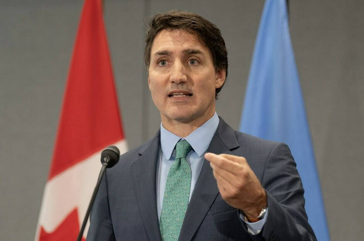 Prime Minister Justin Trudeau speaks during a news conference in New York on Thursday, Sept. 21, 2023. Trudeau is in Philadelphia today, on his first trip south of the border since his government launched a new “Team Canada” charm offensive in the United States. THE CANADIAN PRESS/Adrian Wyld