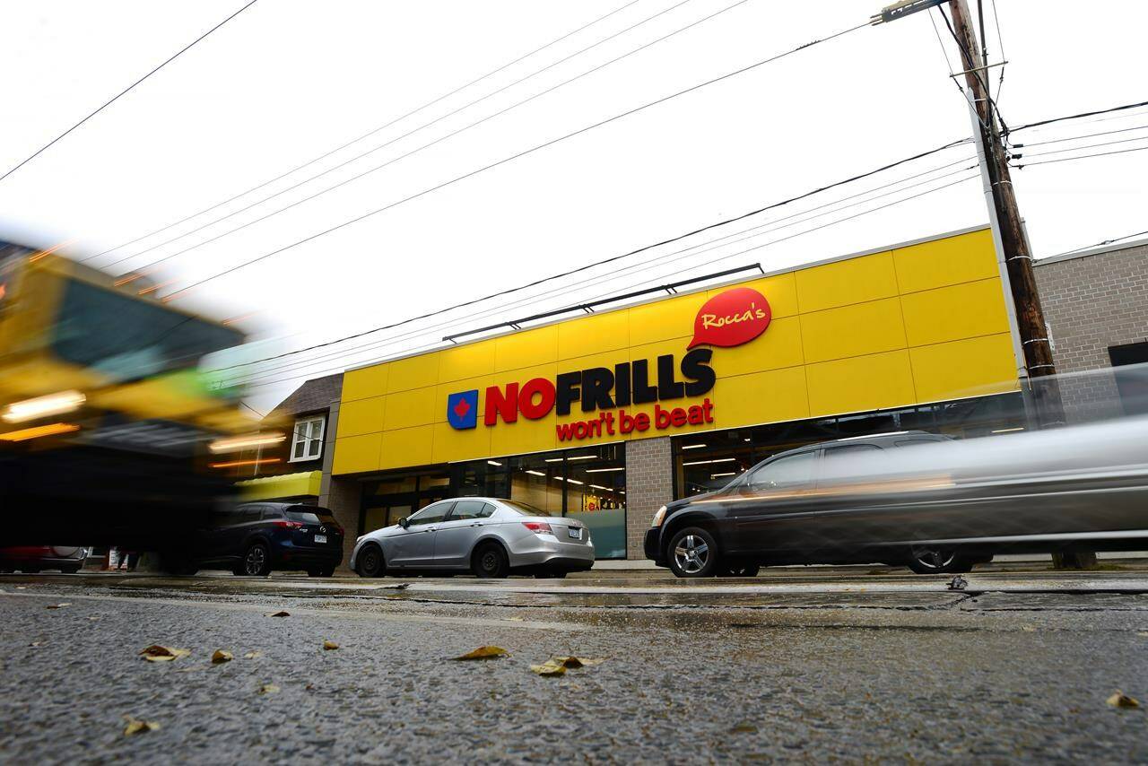 A No Frills store is shown in Toronto on Friday, Nov. 17, 2023. THE CANADIAN PRESS/Joe O’Connal