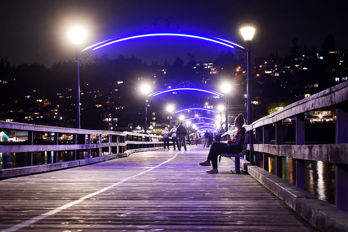 The White Rock Pier will be among a number of B.C. landmarks lit up purple on May 24, 2024 to mark National Schizophrenia and Psychosis Awareness Day. (Black Press Media file photo)