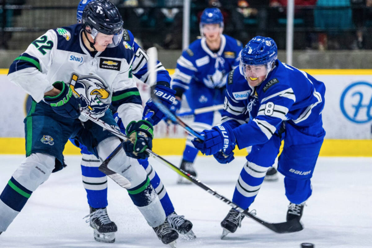 Surrey Eagles and Penticton Vees battle in Game 5 of the Fred Page Cup Finals on Friday, May 24. (Tav Morrison photo)