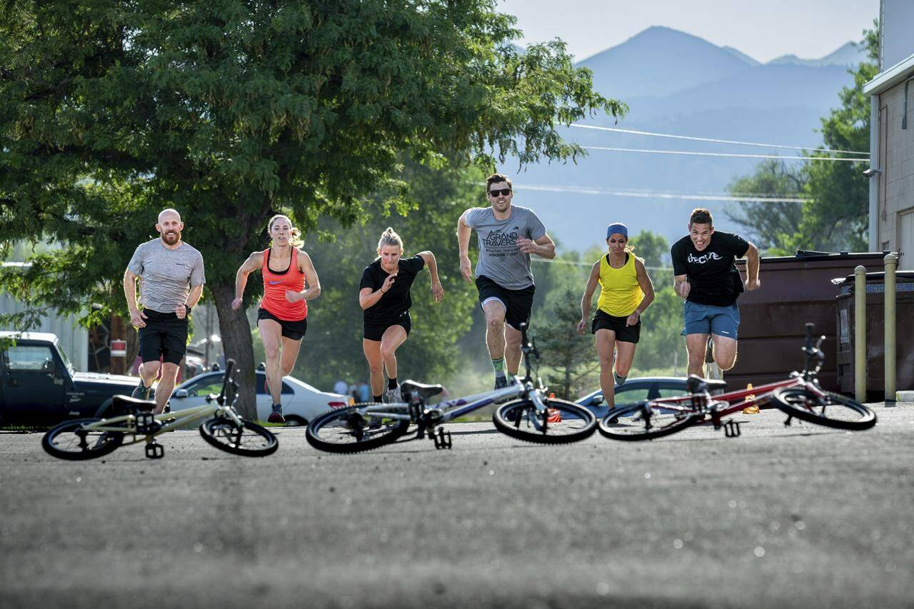 Racers competing outside for the title of “King and Queen” of The Alpine Training Center Gym in Boulder, Colo., on July 26, 2023. (Scott Griesser via AP)