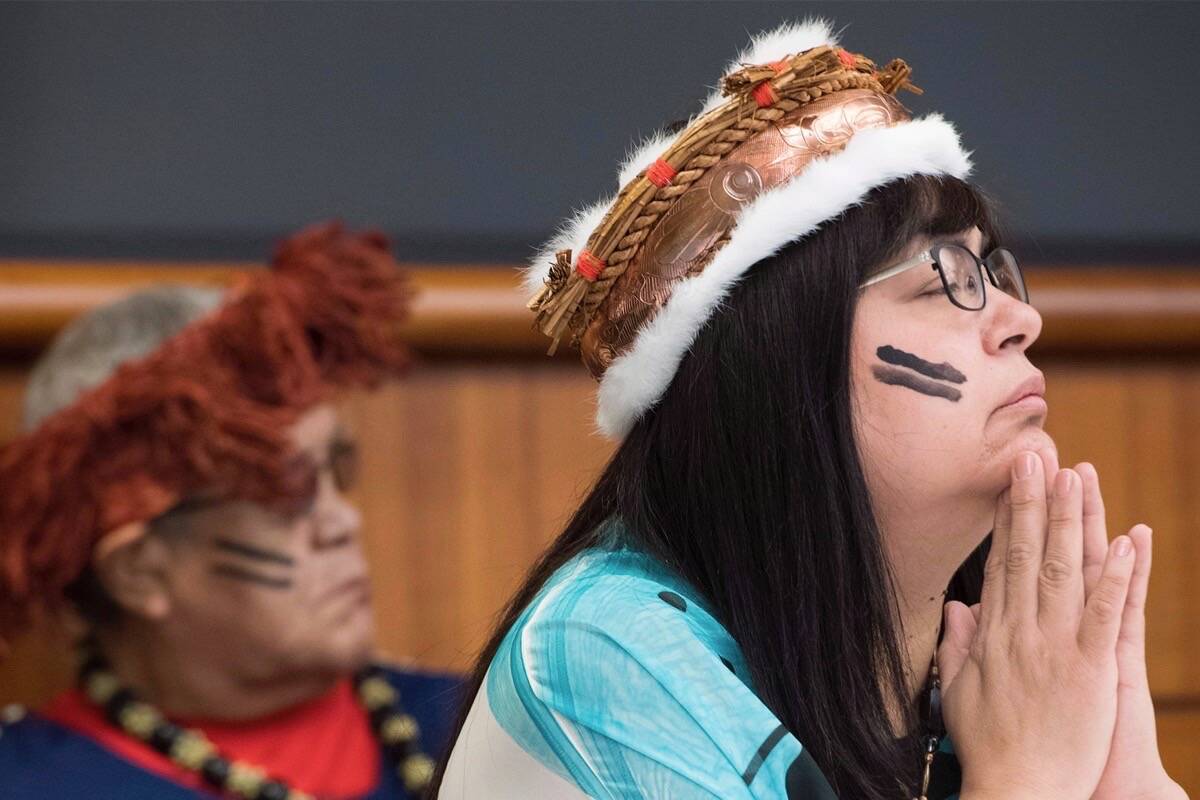 Marilyn Slett, chief of the Heiltsuk Nation at a news conference in Vancouver. (Jonathan Hayward/CP)