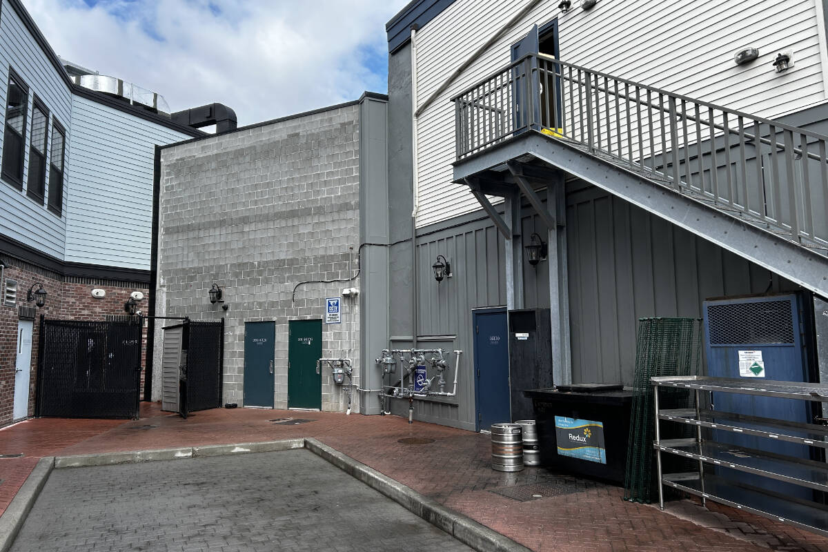 The back entrance of District 1881 restaurant The Offy where Koehler’s bag was stolen by a man on a bike following his shift on Sunday, May 26 (Stefan Luciani/Chilliwack Progress)