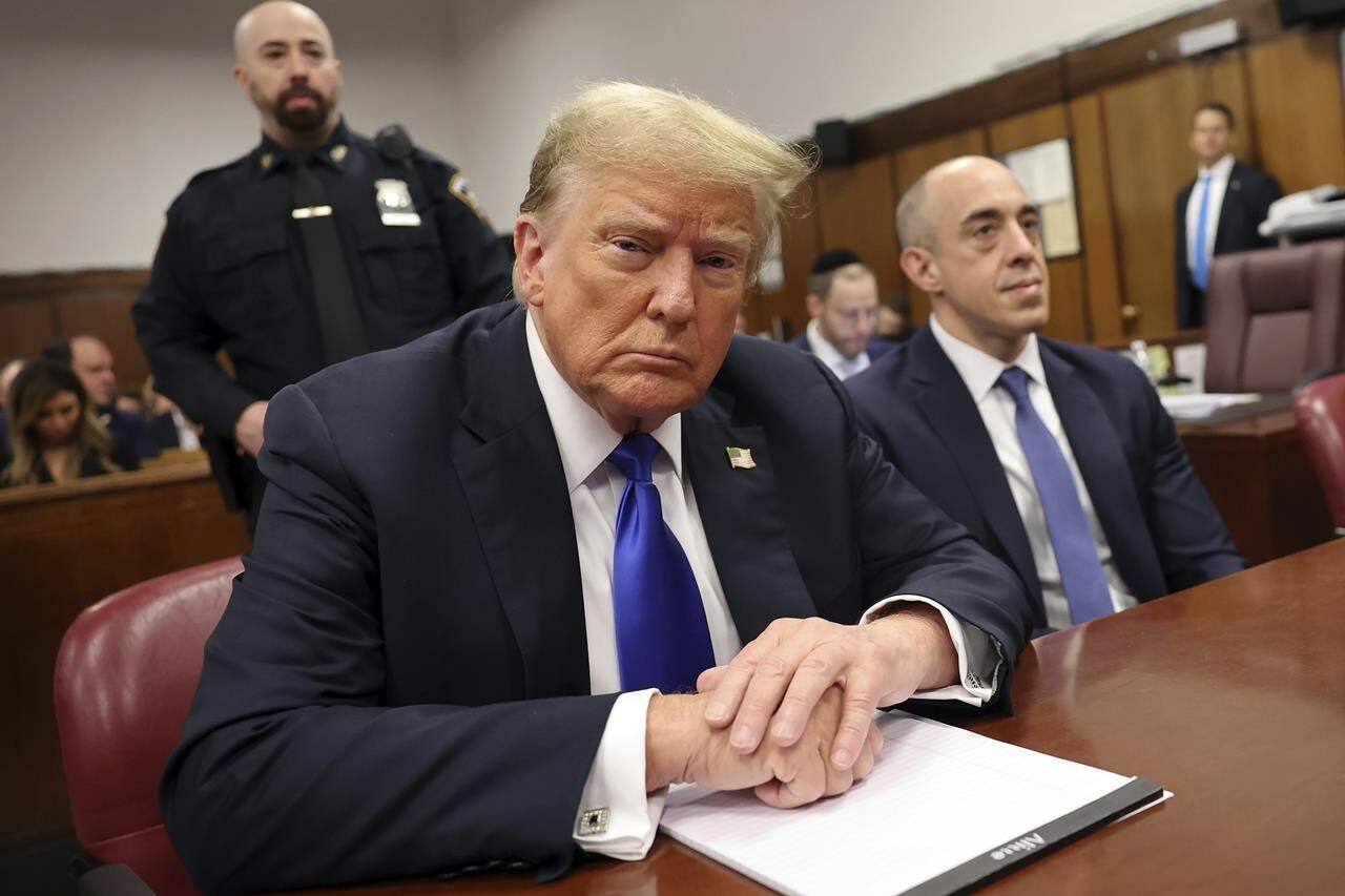 Former President Donald Trump appears at Manhattan criminal court during jury deliberations in his criminal hush money trial in New York, Thursday, May 30, 2024. (Michael M. Santiago/Pool Photo via AP)