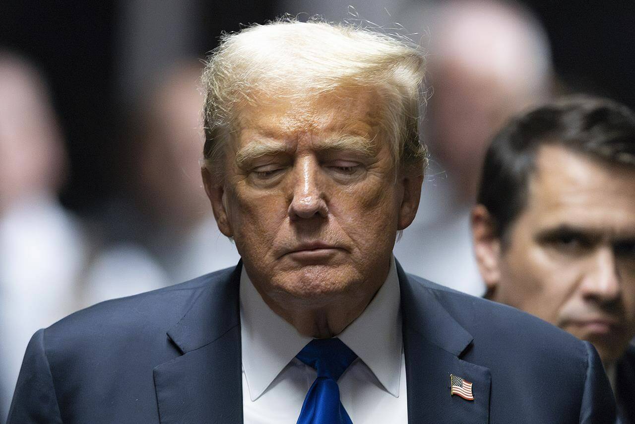 Former President Donald Trump leaves the courthouse after a jury found him guilty of all 34 felony counts in his criminal trial at Manhattan Criminal Court, Thursday, May 30, 2024, in New York. The Trudeau government has kept mum after a New York court deemed Trump to be a convicted felon. THE CANADIAN PRESS/AP-Justin Lane/Pool Photo via AP