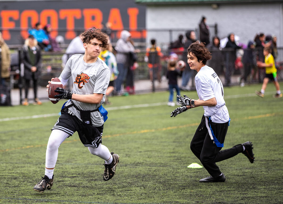 Players at the BC Lions’ Indigenous Youth Program (IYP) flag football tournament at Tom Binnie Park in Surrey on Sunday, April 28. (Contributed photo: Steven Chang/BC Lions)