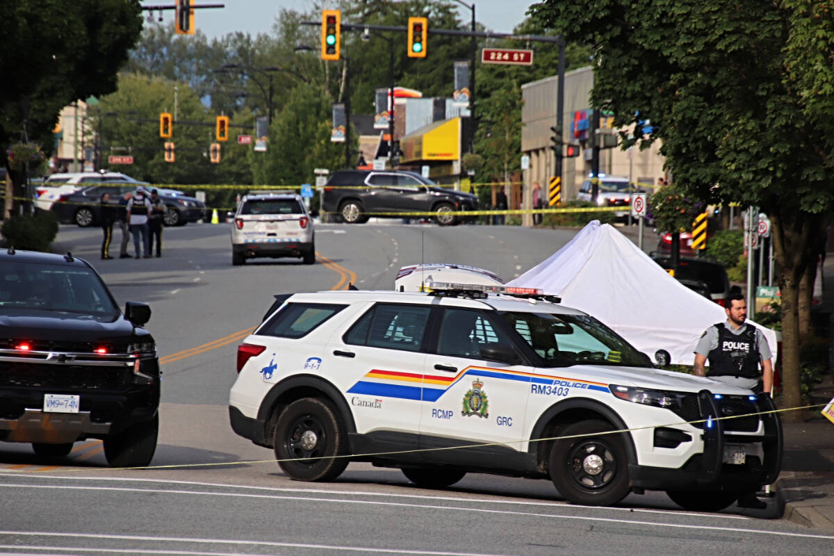 One man is dead as the result of a downtown shooting in Maple Ridge on May 31. (Shane MacKichan/Special to The News)