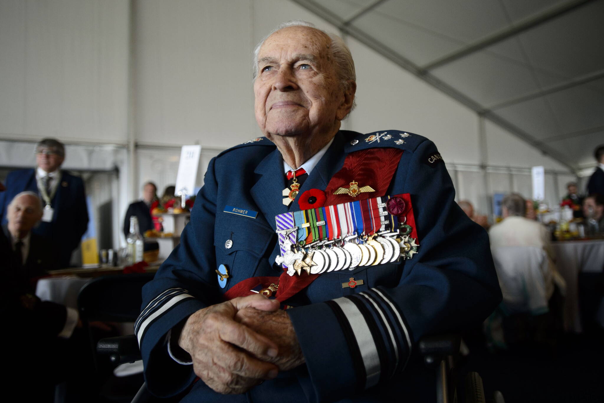 Canadian Lt.-Gen. Richard Rohmer takes part in the veterans reception as part of the D-Day 75th Anniversary British International Commemorative Event at Southsea Common in Portsmouth, England on Wednesday, June 5, 2019. THE CANADIAN PRESS/Sean Kilpatrick